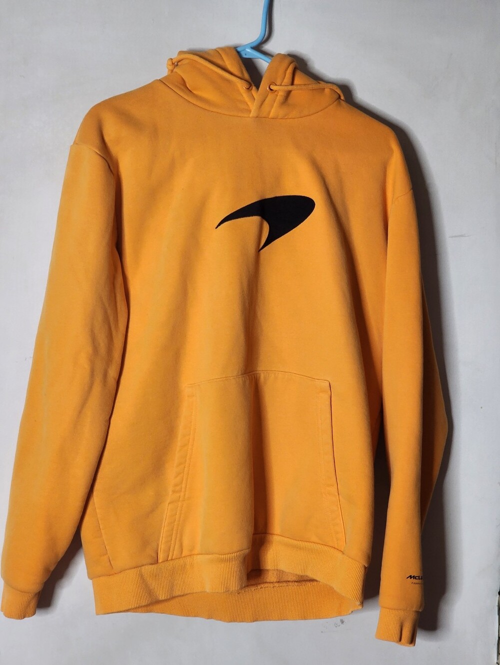 Mclaren Men's Yellow-Orange Pullover Hoodie with Minimal Black Emblem